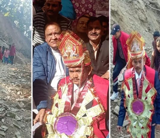 सड़क की खस्ता हालत देख धरने पर बैठा दूल्हा