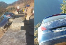 खाई में लटकी कार, 400 मीटर गहरी खाई में गिरा कार चालक