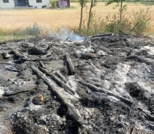 आग लगने से किसान की झोपड़ी खाक, चपेट में आए मवेशी