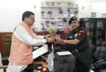 सीएम धामी से लेफ्टिनेंट जनरल एनएस राजा सुब्रमणि ने की भेंट