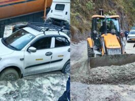 रुद्रप्रयाग में बारिश से मार्ग बाधित, सिरोहबगड़ के पास दलदल में फंसे वाहन; कड़ी मशक्कत के बाद निकाले