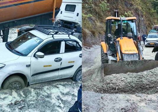 रुद्रप्रयाग में बारिश से मार्ग बाधित, सिरोहबगड़ के पास दलदल में फंसे वाहन; कड़ी मशक्कत के बाद निकाले