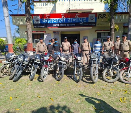 हरिद्वार में वाहन चोर गिरोह का पर्दाफाश, चार शातिर गिरफ्तार; पुलिस ने 10 चोरी की मोटरसाइकिलें बरामद